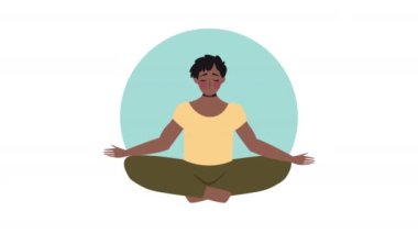 Afro kadın yoga karakteri animasyonu yapıyor, 4k video animasyonu.