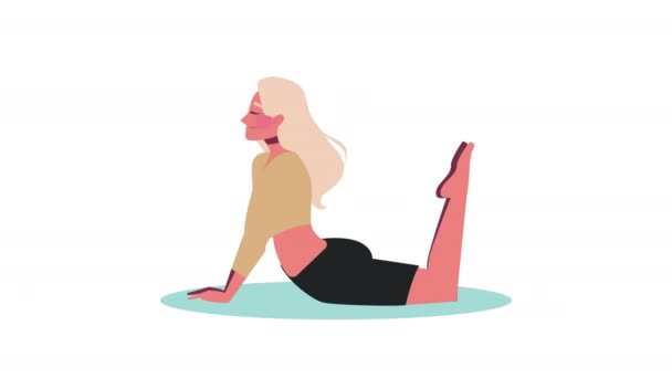 Donna Bionda Che Pratica Animazione Del Carattere Yoga Video Animato — Video Stock