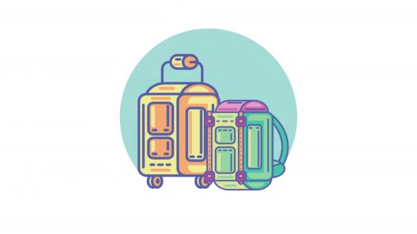 旅行バッグ装備のアニメーションとスーツケース4Kビデオアニメーション — ストック動画
