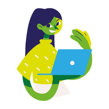 Kiralıyoruz, dizüstü bilgisayarı olan kadın.