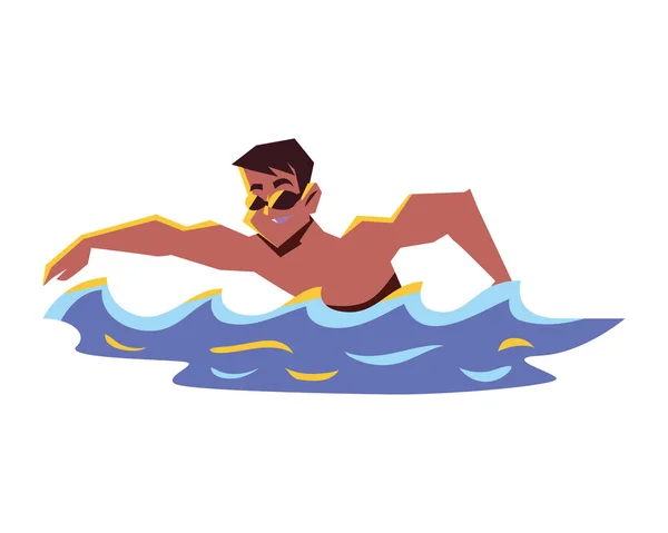 Человек Плавает Море Икона Изолированы — стоковый вектор