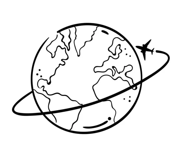 Світовий Літак Подорожі Каракулі Значок Ізольовані — стоковий вектор