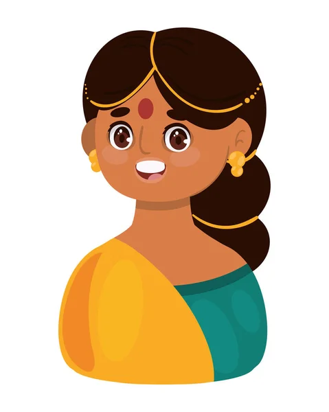 Mujer India Feliz Icono Aislado — Vector de stock