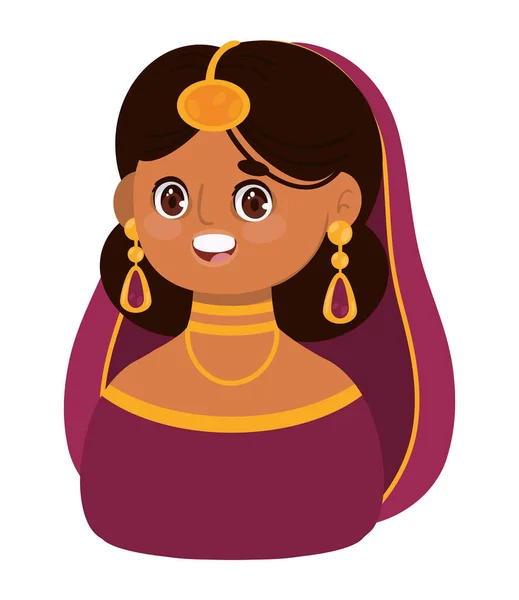 Indian Kvinna Tecknad Ikon Isolerad — Stock vektor