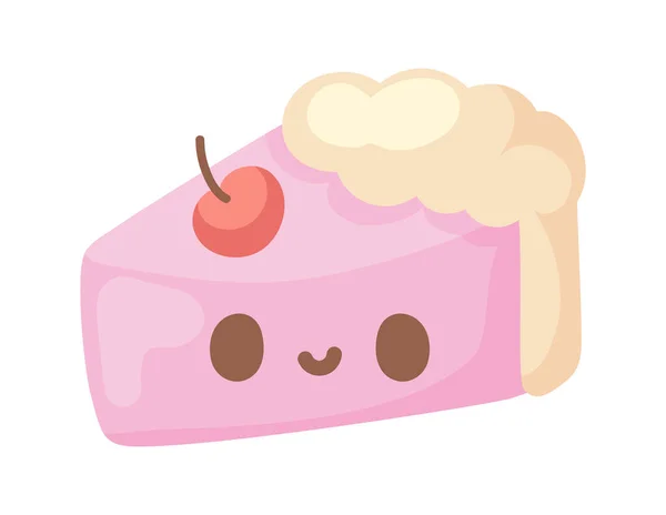 Cake Kawaii Voedsel Pictogram Geïsoleerd — Stockvector