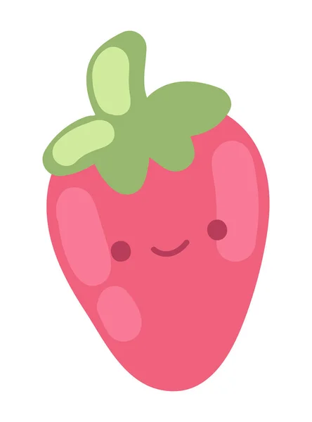 Erdbeer Kawaii Frucht Symbol Isoliert — Stockvektor