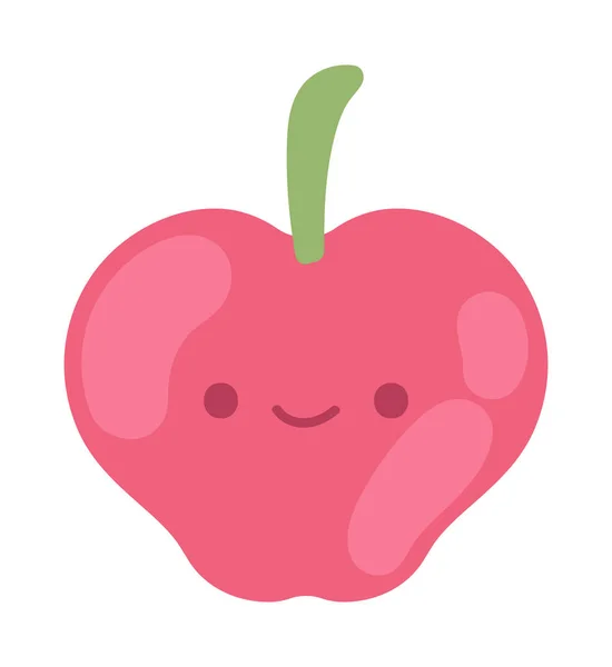 Jablko Kawaii Ovoce Ikona Izolované — Stockový vektor