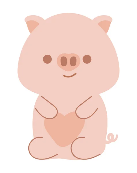 Porc Kawaii Animal Icône Isolé — Image vectorielle
