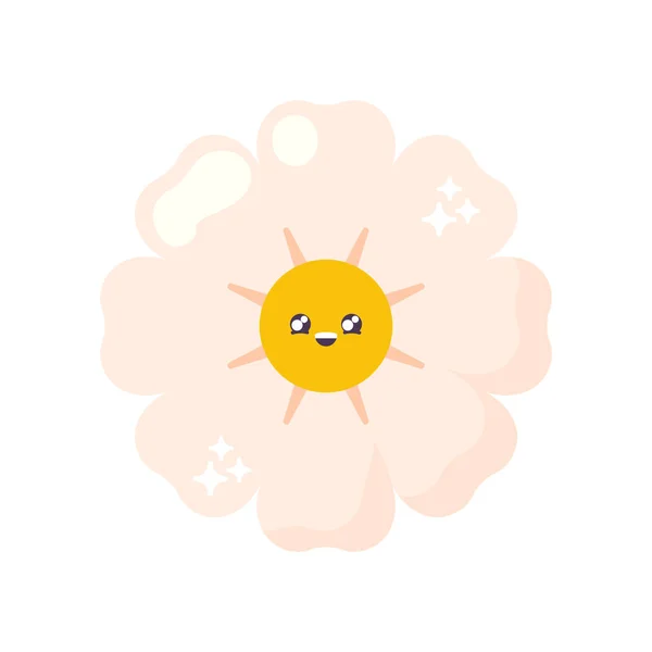Blomma Emoji Kawaii Ikon Isolerad — Stock vektor