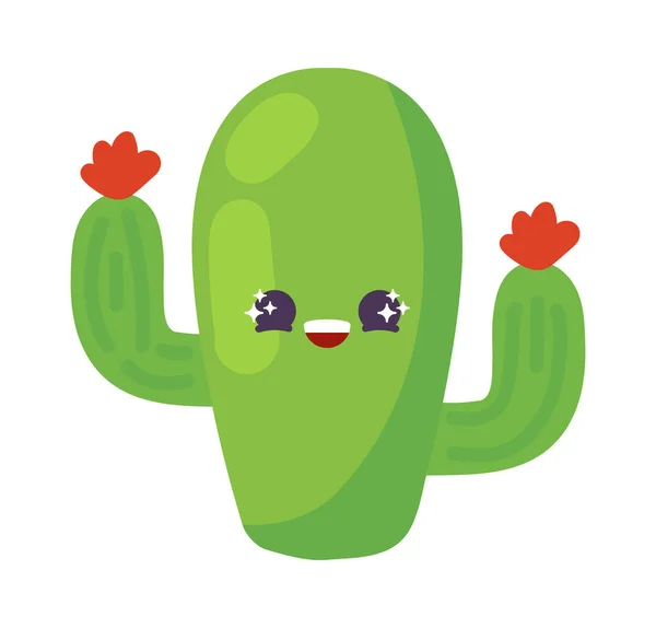 Cute Cactus Kawaii Icon Isolated — Stock Vector