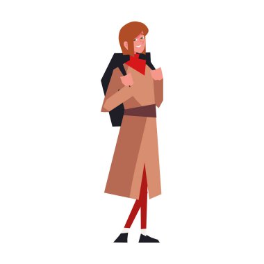 Seyahat sırt çantası simgesi olan kadın izole edildi