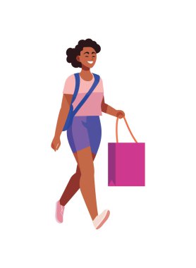 Çanta simgesiyle alışveriş yapan kadın izole edildi