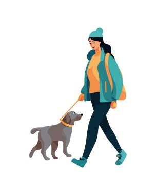 Yürüyen köpek, izole edilmiş genç yetişkin ikonuna mutluluk getirir.