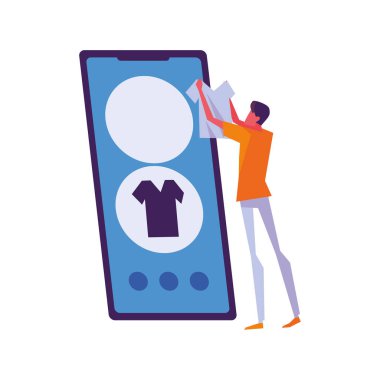 Çevrimiçi kıyafet simgesi alan adam izole edildi