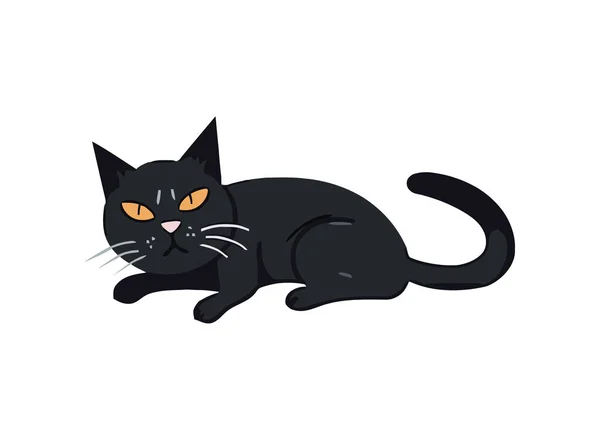 Aranyos Fekete Cica Ikon Elszigetelt — Stock Vector