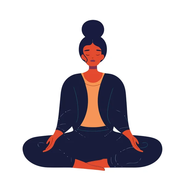 瞑想をする女性 ヨガのアイコンを隔離 — ストックベクタ