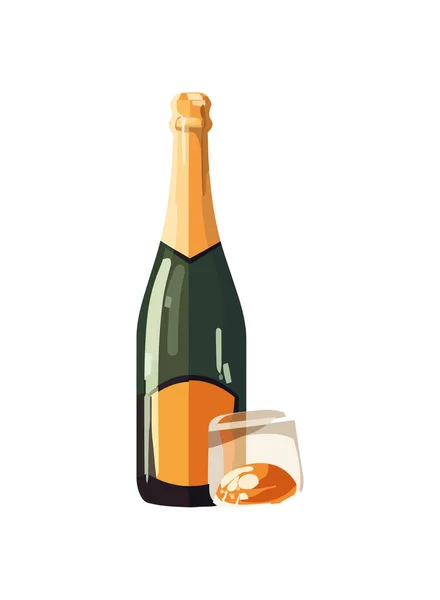 シャンパンボトルとグラスドリンクのアイコンを隔離 — ストックベクタ