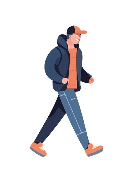 Uomo Cammina Inverno Icona Della Moda Isolato — Vettoriale Stock