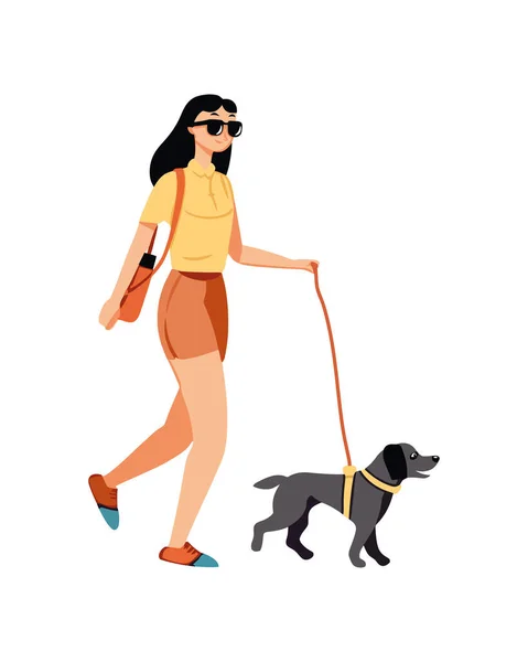 Smiling Woman Walking Dog Sign Friendship Icon Isolated — Stock Vector