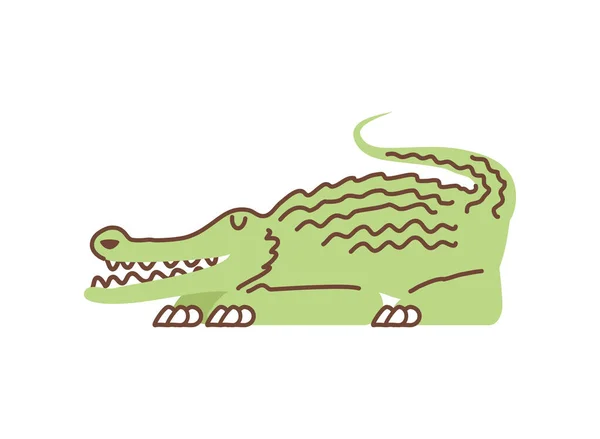 Aranyos Krokodil Rajzfilm Mosoly Nagy Fogak Ikon Elszigetelt — Stock Vector