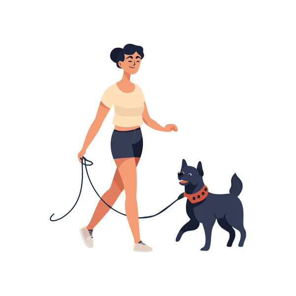 Spaziergängerin Hund Mit Leine Isoliert — Stockvektor