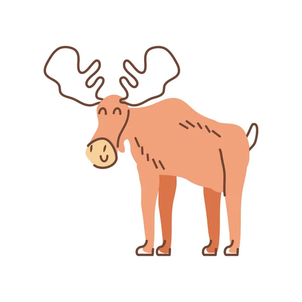 Cute Moose Stoi Ikona Izolowane — Wektor stockowy
