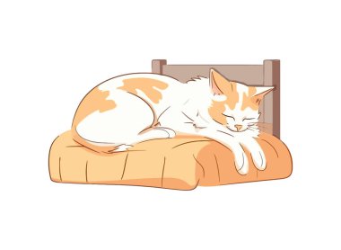 Yumuşak yastık ikonu üzerinde dinlenen sevimli kedi yavrusu.