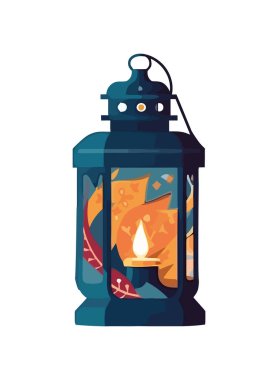 Parlayan mum alev ikonu ile aydınlatılmış yanan fener.