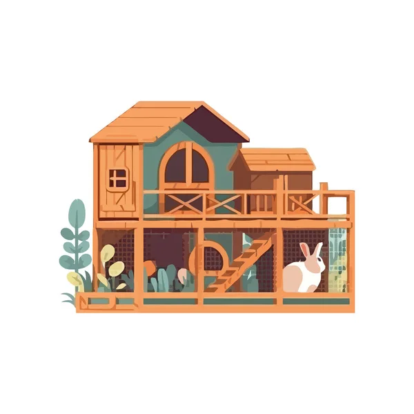Niedliche Bauernhof Kaninchen Einem Ländlichen Haus Symbol Isoliert — Stockvektor