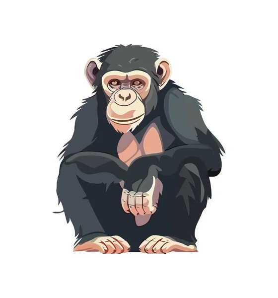 Gülümseyen Primat Maskot Oturma Ikonu Izole — Stok Vektör