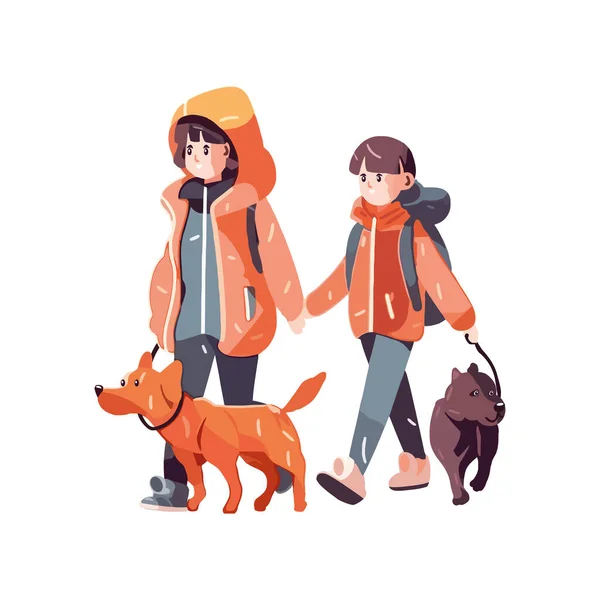 Boys Walking Puppies Icon Isolated — Stock Vector