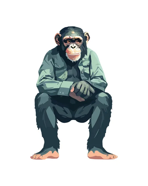 Macaco Mascote Sentado Com Jaqueta Ícone Isolado — Vetor de Stock