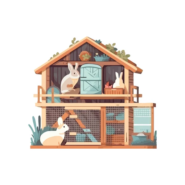 Tecknade Kaniner Trä Hus Isolerad — Stock vektor