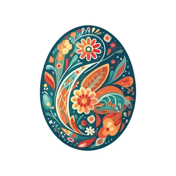 Easter Egg Floral Pattern Multicolored Flowers Icon Isolated — Stock Vector