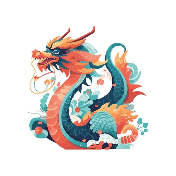 Dragão Chinês Simboliza Poder Ícone Boa Sorte Isolado —  Vetores de Stock