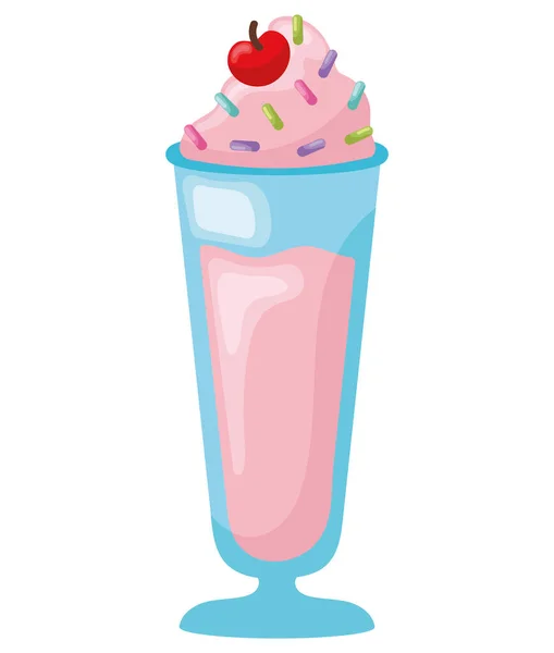 Milkshake Sucré Avec Icône Fraise Fraîche Isolé — Image vectorielle