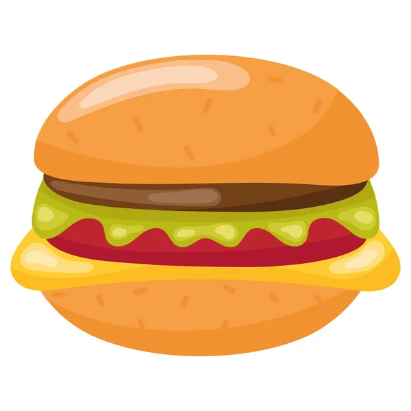 Grillezett Marhahús Burger Sajt Paradicsom Zsemle Ikon Izolált — Stock Vector