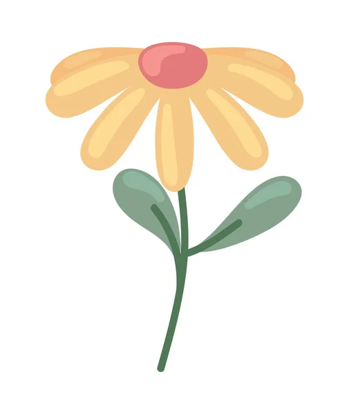 孤立的黄色花朵和叶子图标 — 图库矢量图片