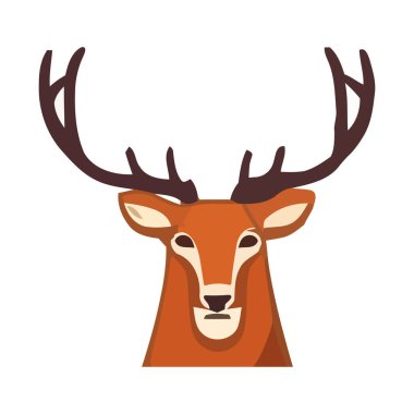 Kış ormanında boynuzlu geyik, izole edilmiş şirin resim ikonu.