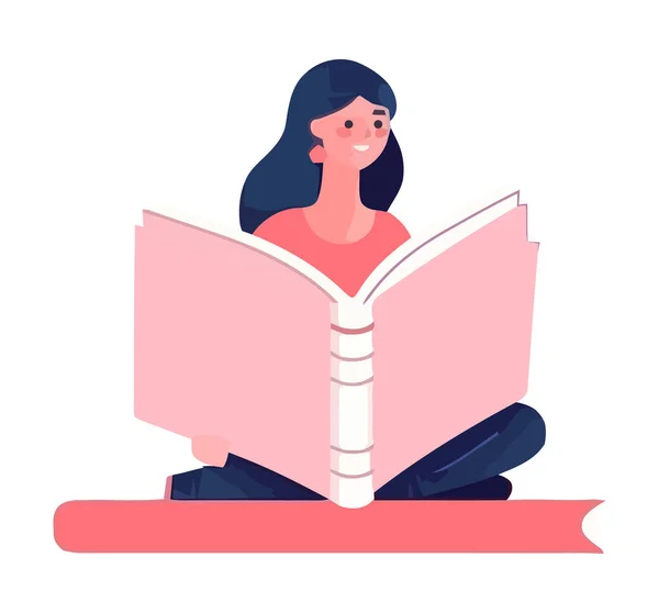 Kitap Okuyan Kadın Edebiyat Simgesi Izole Edildi — Stok Vektör