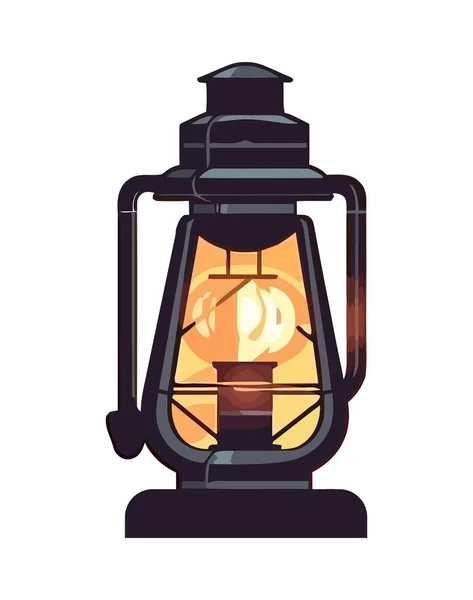 stock vector Antique lantern illuminated dark night with yellow flame icon i