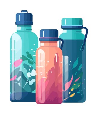 Su şişeleri ikonu tarafından sembolize edilen sağlıklı yaşam tarzı izole edildi