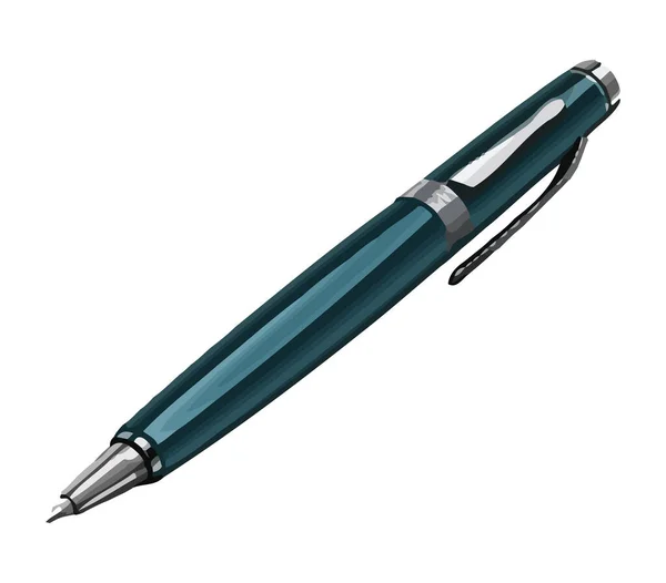 Blauer Kugelschreiber Mit Metallfeder Signatursymbol Isoliert — Stockvektor