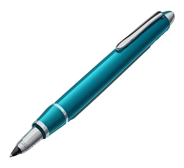 Синяя Шариковая Ручка Металлической Иконкой — стоковый вектор