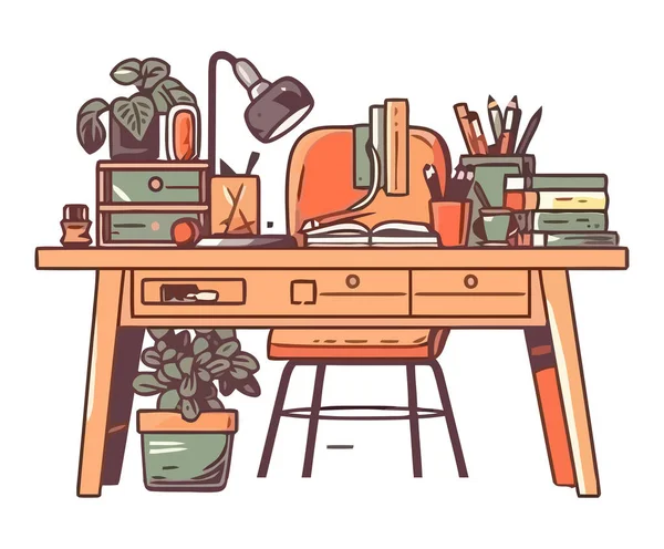 Arbeitsplatz Schreibtisch Und Stuhl Ikone Isoliert — Stockvektor