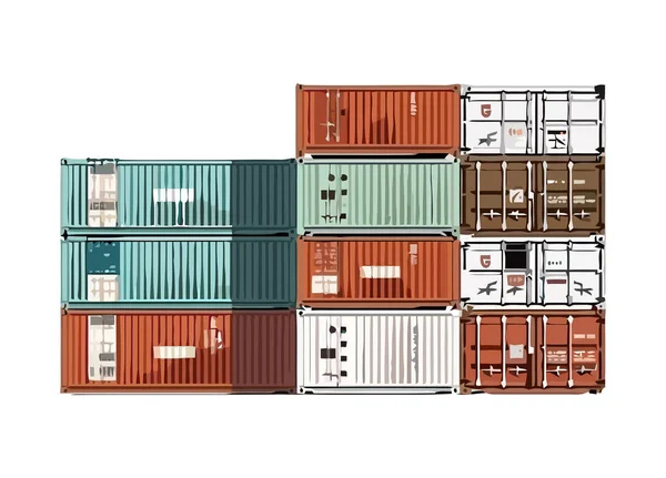 Containerschiff Mit Frachtcontainern Für Handelsikone Isoliert — Stockvektor
