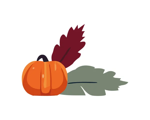 Autumn Vegetable Pumpkin Leaf Season Food Icon Isolated — Stock Vector