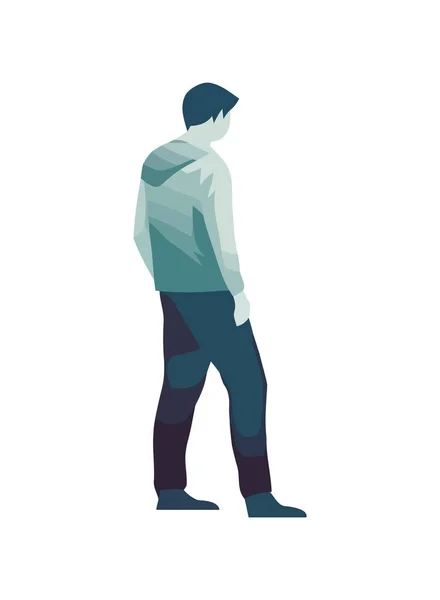 Back View Young Man Character Icon Isolated — Stock Vector