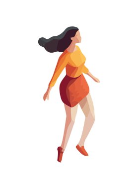 Sarı etek ikonu içinde zıplayan ince model izole edilmiş.