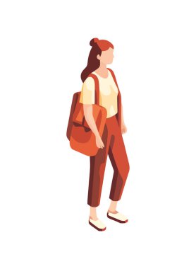 Sırt çantası simgesiyle yürüyen genç bir kadın izole edildi